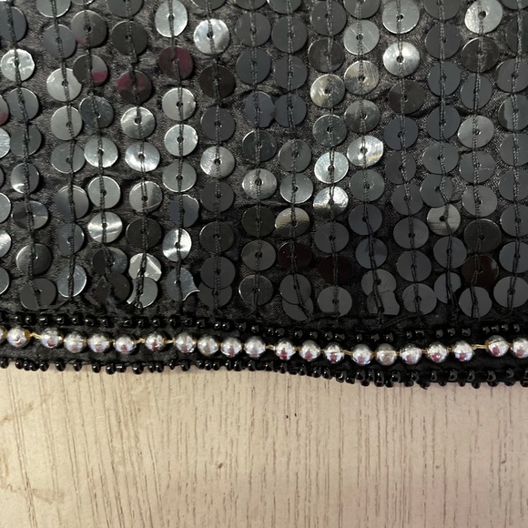 Black Pure Silk & Sequined Maxi Straight Lined Skirt. Sz M. Like New - Picture 8 of 10